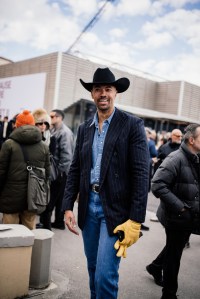 Street style at Pitti Uomo 107 in Florence, Italy, 2025.