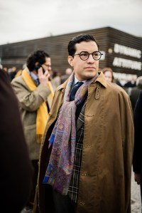 Street style at Pitti Uomo 107 in Florence, Italy, 2025.