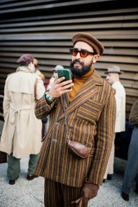Street style at Pitti Uomo 107 in Florence, Italy, 2025.