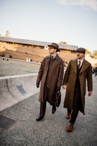 Street style at Pitti Uomo 107 in Florence, Italy, 2025.