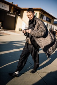 Street style at Pitti Uomo 107 in Florence, Italy, 2025.
