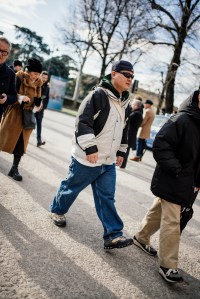 Street style at Pitti Uomo 107 in Florence, Italy, 2025.