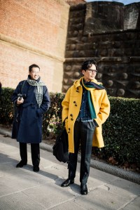 Street style at Pitti Uomo 107 in Florence, Italy, 2025.