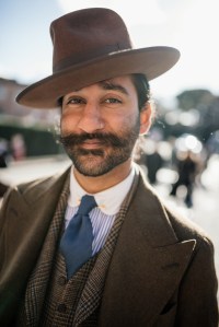 Street style at Pitti Uomo 107 in Florence, Italy, 2025.