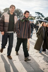 Street style at Pitti Uomo 107 in Florence, Italy, 2025.