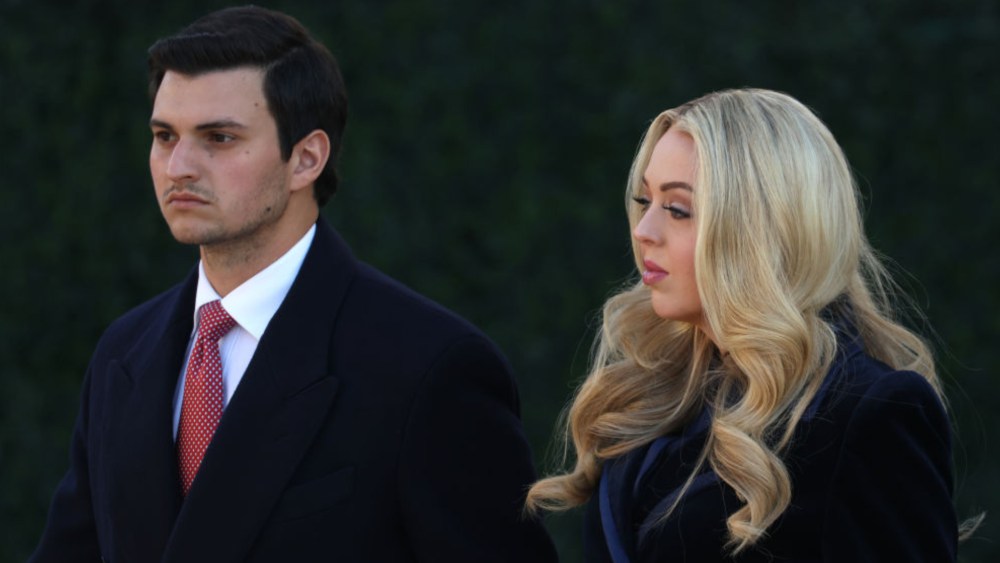Tiffany Trump and her husband Michael Boulos arrive for church services at St. John's Church on Jan. 20 in Washington, D.C.