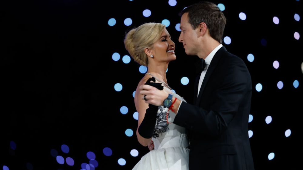 WASHINGTON, DC - JANUARY 20: Ivanka Trump wears givenchy haute couture dances with her husband Jared Kushner at the Liberty Inaugural Ball on January 20, 2025 in Washington, DC.  President  DonaldTrump attends some of the inaugural balls after taking the oath as the 47th president. (Photo by Anna Moneymaker/Getty Images)