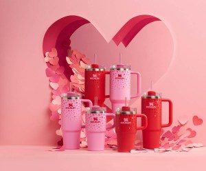 The 2025 Stanley Valentine's Day collection launched an exclusive series of Quencher H2.0 FlowState Tumblers at Target. Celebrating the season of love, the tumblers, available in rich pink and deep red with cascading hearts, come in three sizes. The capsule is designed for gifting with a specialized card label for personal, romantic messages.