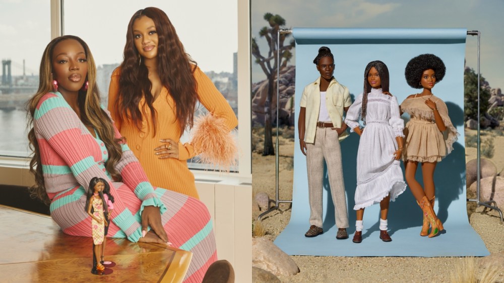 Designer Fumi Egbon and podcast host Blake Newby; Aurora James' Brother Vellies-clad dolls, Black history month, Barbie, Mattel