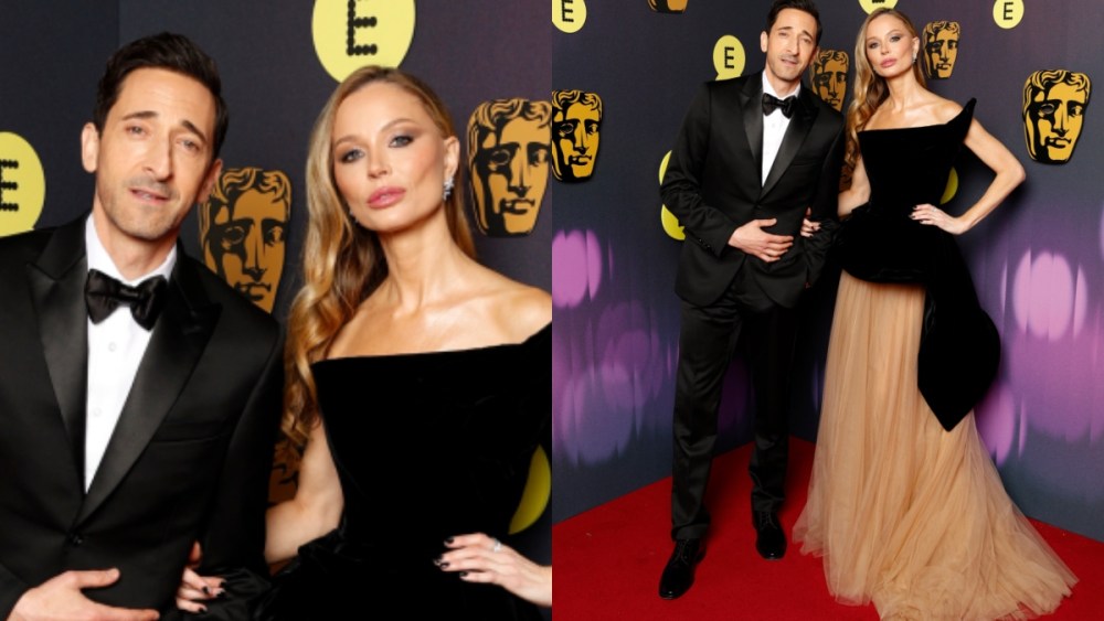 Adrien Brody and girlfriend Georgina Chapman attend the EE BAFTA Film Awards 2025 at The Royal Festival Hall on February 16, 2025 in London, England.