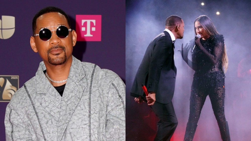 Will Smith suit outfit and India Martinez at Premio Lo Nuestro on February 20.