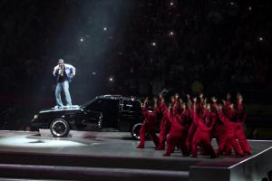 Kendrick Lamar performs at Super Bowl LIX at Caesars Superdome on February 09, 2025 in New Orleans, Louisiana.