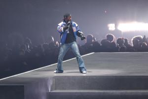 Kendrick Lamar performs at Super Bowl LIX at Caesars Superdome on February 09, 2025 in New Orleans, Louisiana.