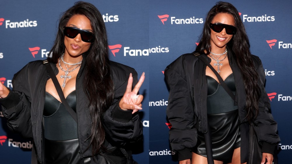 Ciara at the Fanatics Super Bowl Party on Feb. 8 in New Orleans, shoulder pads, red carpet