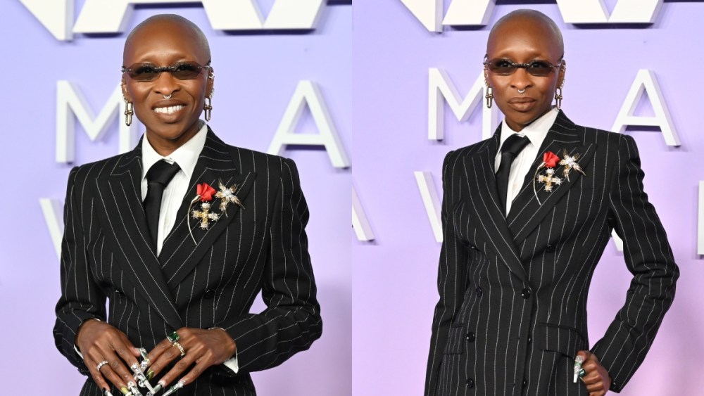 Cynthia Erivo at the 2025 NAACP Image Awards on Feb. 22 in Los Angeles, Dolce & Gabbana, pinstripe suit, red carpet, Tiffany & Co.