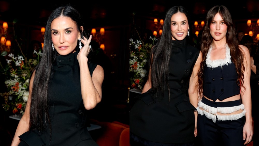 Demi Moore and Scout Willis attend Netflix's BAFTAs after party on Feb. 16 in London, Gianvito Rossi, McQueen, De Beers, little black dress