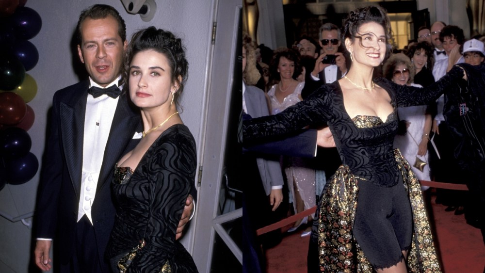 Demi Moore and Bruce Willis at the 1989 Oscars, red carpet, vintage, awards
