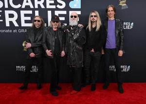 Ian Hill, Glenn Tipton, Rob Halford, Richie Faulkner, Scott Travis of Judas Priest at the 67th GRAMMY Awards held at the Crypto.com Arena on February 2, 2025 in Los Angeles, California.