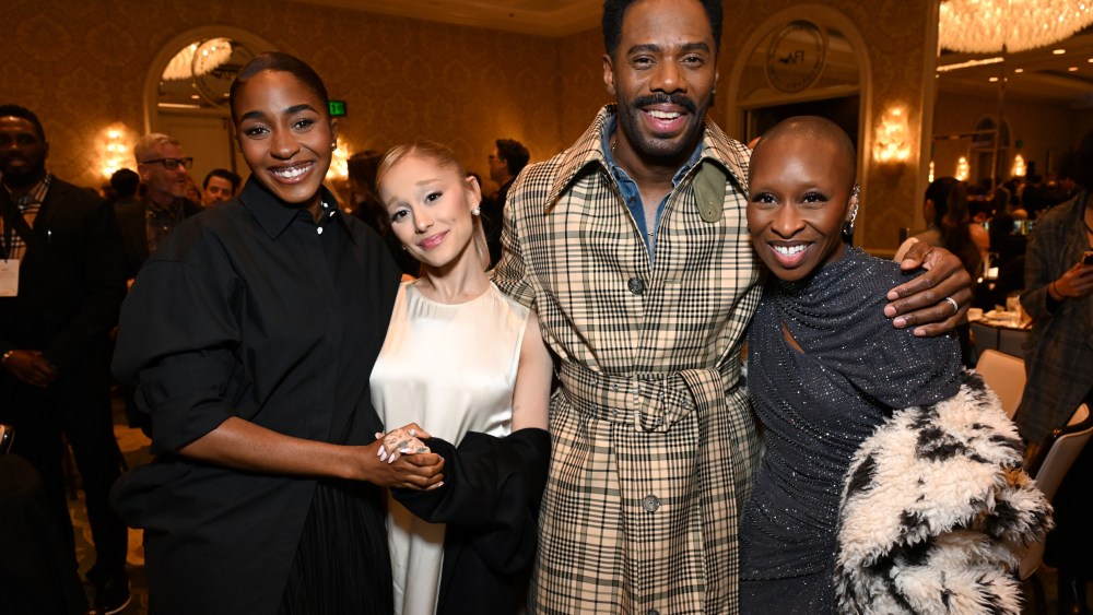 LOS ANGELES, CALIFORNIA - FEBRUARY 06: (L-R) Ayo Edebiri, Ariana Grande, Colman Domingo and Cynthia Erivo attend the AFI Awards at Four Seasons Hotel Los Angeles at Beverly Hills on February 06, 2025 in Los Angeles, California.  (Photo by Michael Kovac/Getty Images for AFI)