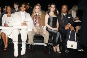 NEW YORK, NEW YORK - FEBRUARY 11: Eboni Nichols, Queen Latifah, Cara Delevingne, Cristin Milioti and Kerry Washington attend the Thom Browne fashion show during the February 2025 New York Fashion Week on February 11, 2025 in New York City. (Photo by Udo Salters/Getty Images)