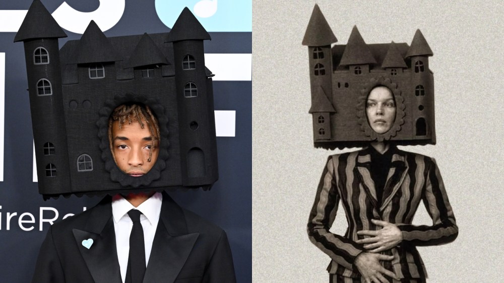 Jaden Smith at the 2025 Grammy Awards on Feb. 2 in Los Angeles, Abodi's Vampire Castle Headpiece, Louis Vuitton, red carpet, why did jaden smith wear a house hat