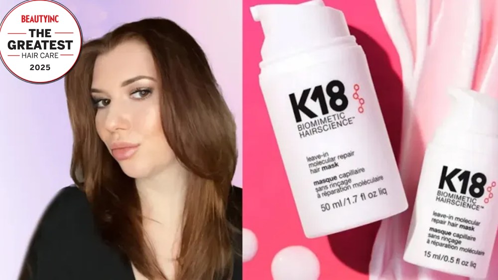 k18 conditioner in a blue and white container 