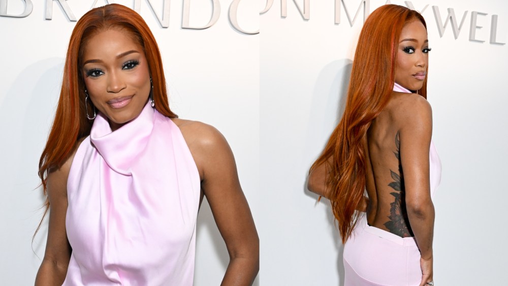 Keke Palmer at Brandon Maxwell's fall 2025 fashion show on Feb. 6 in New York, pink backless halter dress, NYFW