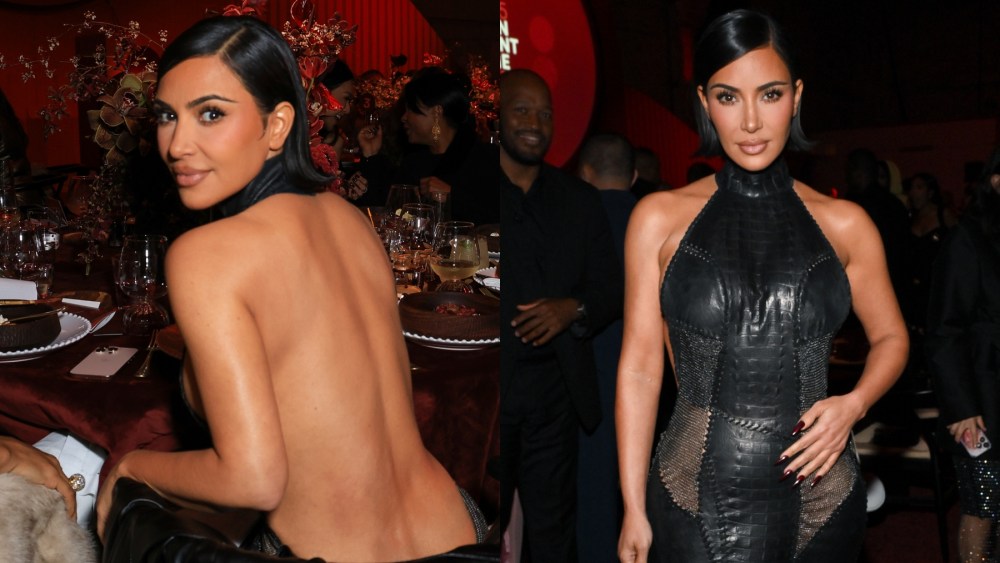 Kim Kardashian at the Fifteen Percent Pledge Gala on Feb. 1 in Los Angeles, Balmain, leather dress
