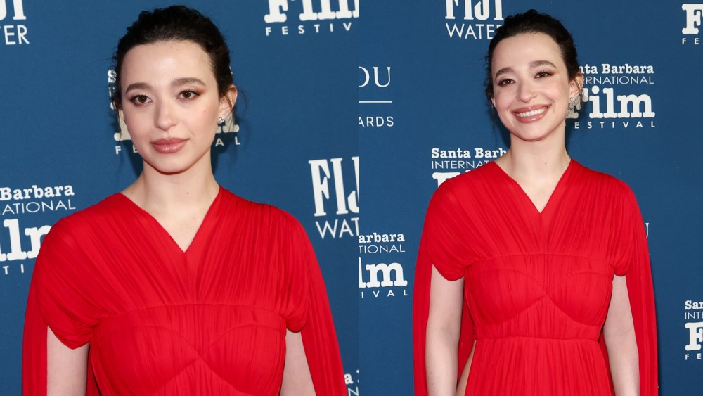 Mikey Madison at the Virtuosos Award ceremony during the 2025 Santa Barbara International Film Festival on Feb. 9, red dress, Proenza Schouler, red carpet
