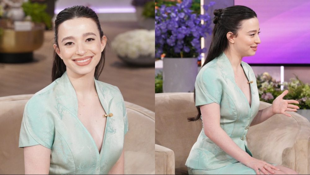 Mikey Madison on "The Jennifer Hudson Show" on Feb. 19, seafoam green skirt suit