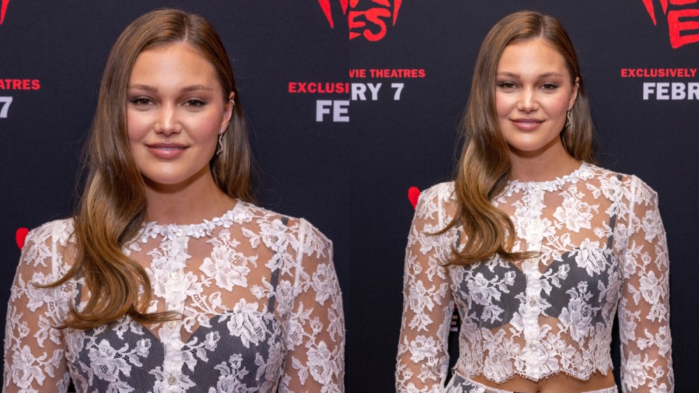 Olivia Holt attends the Los Angeles premiere of "Heart Eyes" on Feb. 4, Shushu/Tong, lace skirt set, sheer trend