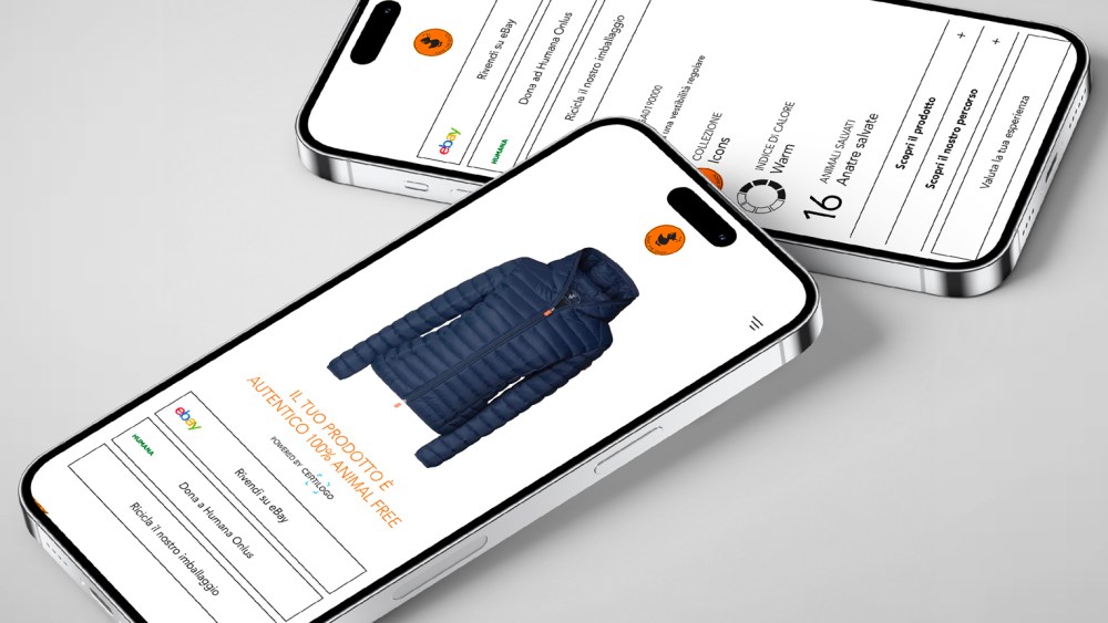 The interface for Save The Duck's Digital Product Passport-powered charity initiative.