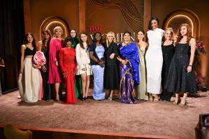 Anna Sawai, Raquel Willis, Claire Babineaux-Fontenot, Jordan Chiles, Laura Modi, Laufey, Fatoh Baldeh, Jessica Sibley, Purnima Barman, Olivia Munn, A'ja Wilson, Amanda Zurawski, Avery Colvert at the TIME 2025 Women of the Year Gala held at The West Hollywood EDITION on February 25, 2025 in Los Angeles, California.