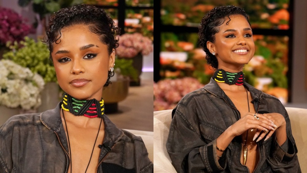 Tyla on "The Jennifer Hudson Show" on Feb. 18, jumpsuit, boiler suit, beaded choker