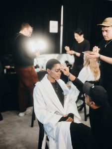 Backstage at t Carolina Herrera Fall 2025 ready-to-wear show at New York Fashion Week.
