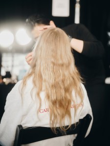 Backstage at t Carolina Herrera Fall 2025 ready-to-wear show at New York Fashion Week.