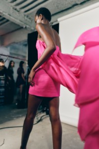 Backstage at t Carolina Herrera Fall 2025 ready-to-wear show at New York Fashion Week.