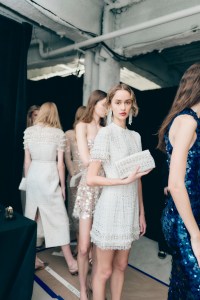 Backstage at t Carolina Herrera Fall 2025 ready-to-wear show at New York Fashion Week.