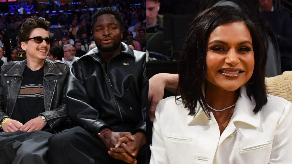 Timothee Chalamet, Stéphane Bak, Mindy Kaling, Los Angeles Lakers, Minnesota Timberwolves, basketball game