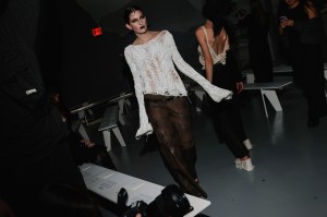 Backstage at the Elena Velez spring 2025 ready-to-wear show at New York Fashion Week.