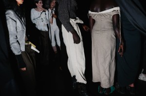 Backstage at the Elena Velez spring 2025 ready-to-wear show at New York Fashion Week.