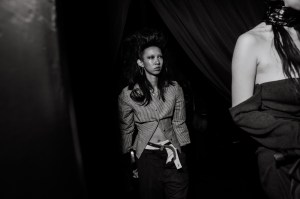 Backstage at the Elena Velez spring 2025 ready-to-wear show at New York Fashion Week.
