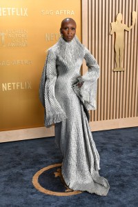 British actress and singer Cynthia Erivo arrives for the 31st Annual Screen Actors Guild awards at the Shrine Auditorium in Los Angeles, February 23, 2025. (Photo by Robyn Beck / AFP) (Photo by ROBYN BECK/AFP via Getty Images)