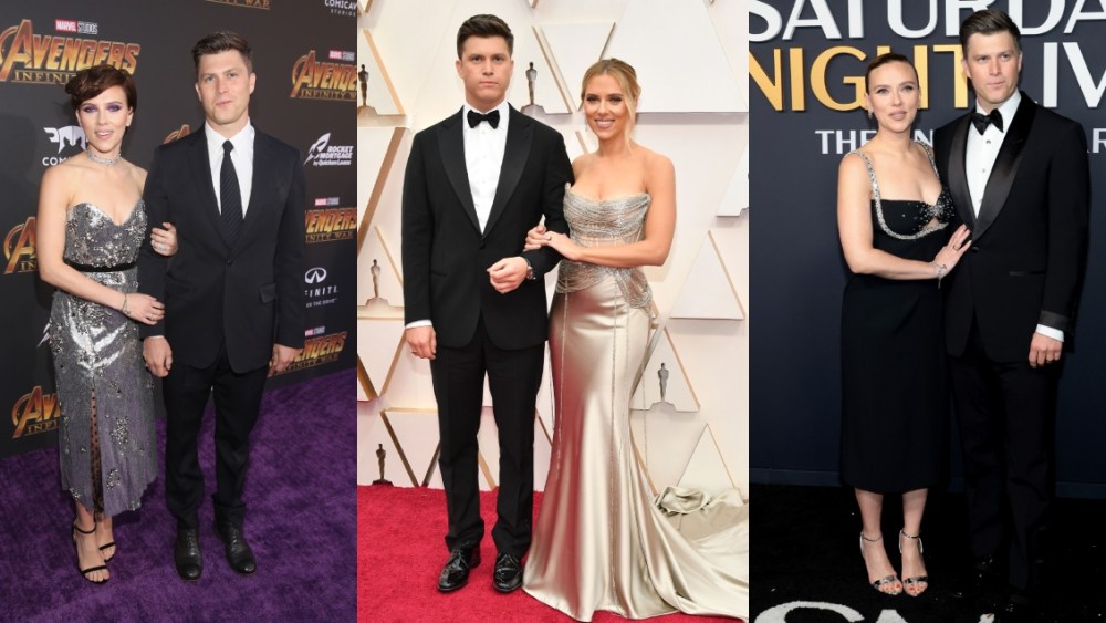 Scarlett Johansson, Colin Jost, red carpet, style, couple