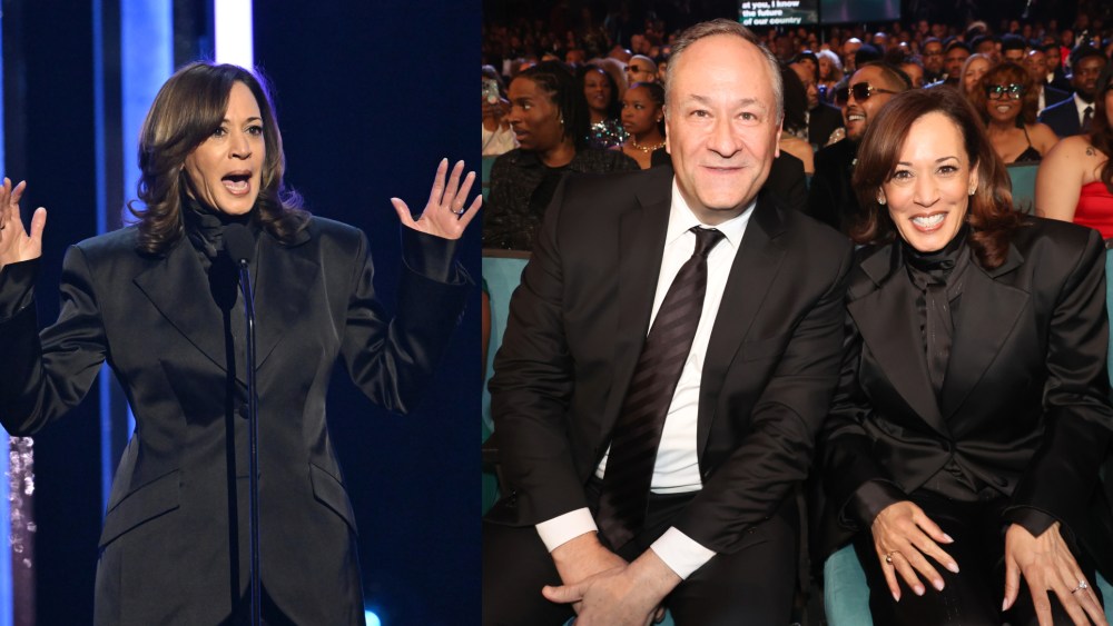Kamala Harris and Doug Emhoff at the 56th NAACP Image Awards at Pasadena Civic Auditorium on Feb. 22, 2025, in Pasadena, Calif.
