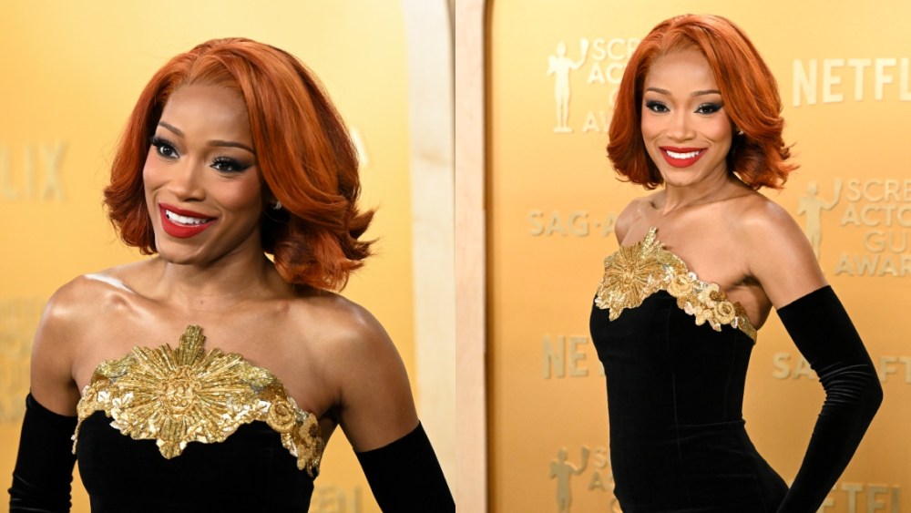 Keke Palmer with red hair in chanel dress, 2025 SAG Awards, Chanel, red carpet