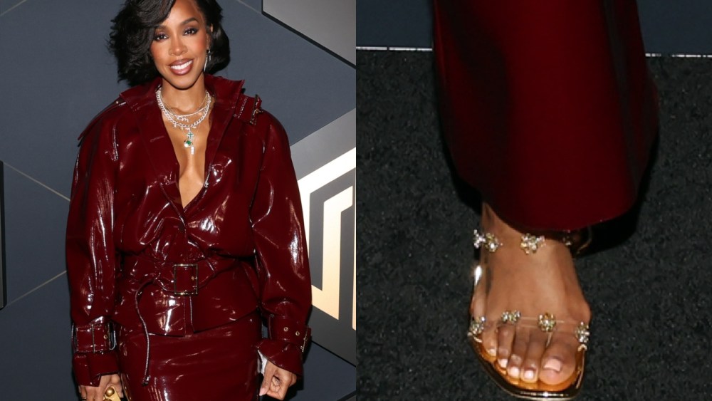 kelly rowland 2025 Macro pre-Oscars party Flor de Maria embellished sandals