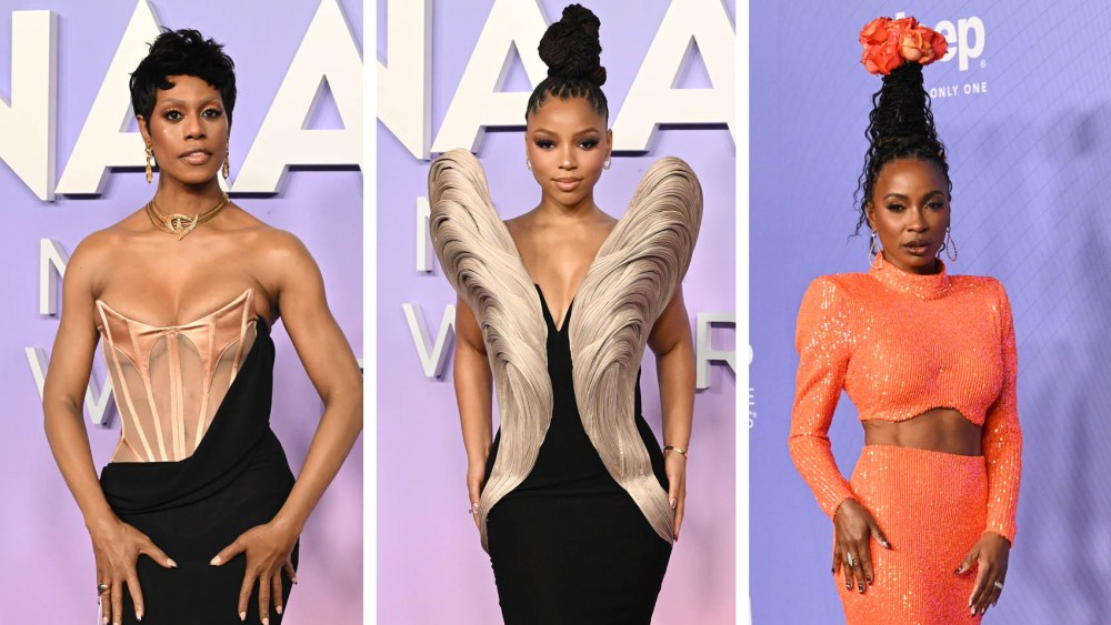 (L-R): Laverne Cox, Chloe Bailey and Shanola Hampton at the 56th NAACP Image Awards held at the Pasadena Civic Auditorium on February 22, 2025 in Los Angeles, California.