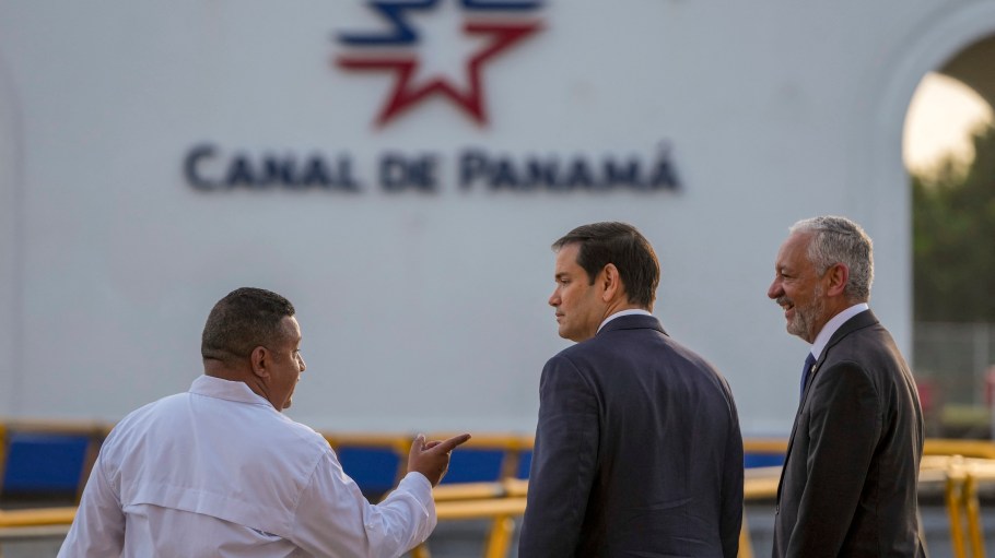 U.S. Secretary of State Marco Rubio talks to Panama Canal Authority Administrator Ricaurte Vasquez during a tour at the Miraflores locks of the Panama Canal in Panama City on February 2, 2025.