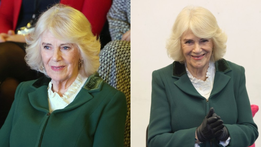 Queen Camilla, green, Unicorn Theatre, London